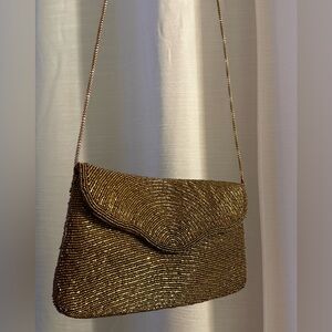 Vintage Walborg Beaded Elegant Gold/bronze Beaded Clutch Hand Made In Hong Kong